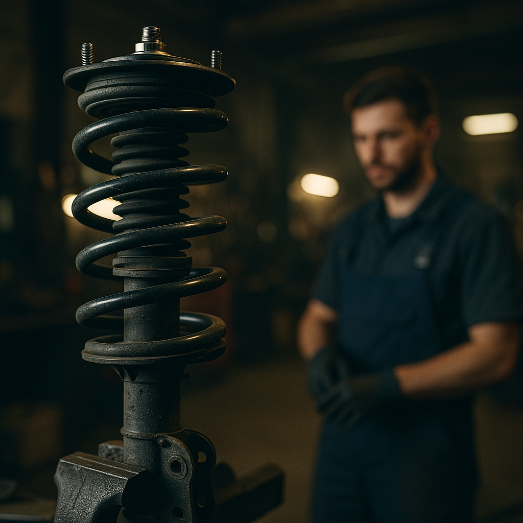 Mechanic inspecting a modern damper system designed with constant curve damping in mind