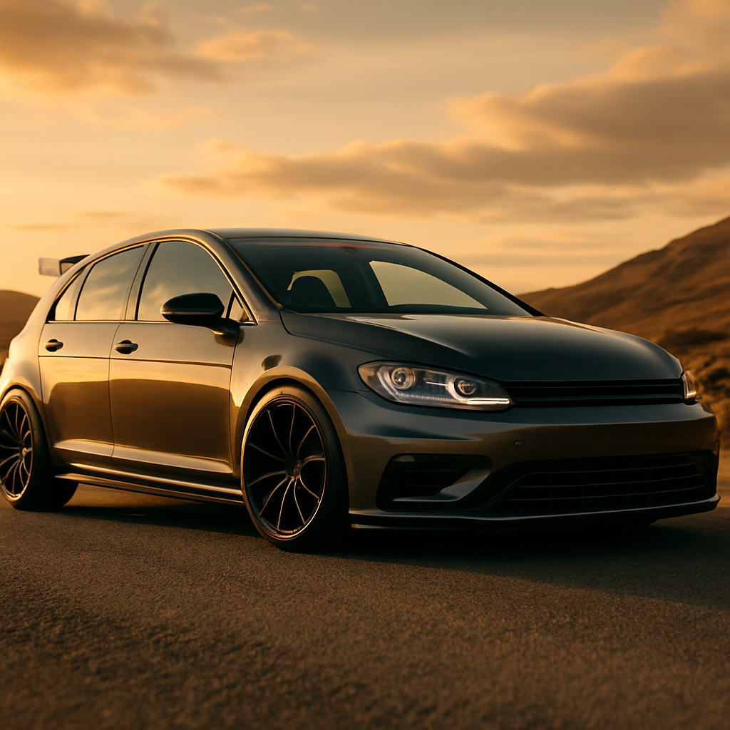 Modified hot hatch on a dramatic UK mountain road at golden hour, perfect inspiration for car photography tips for beginners