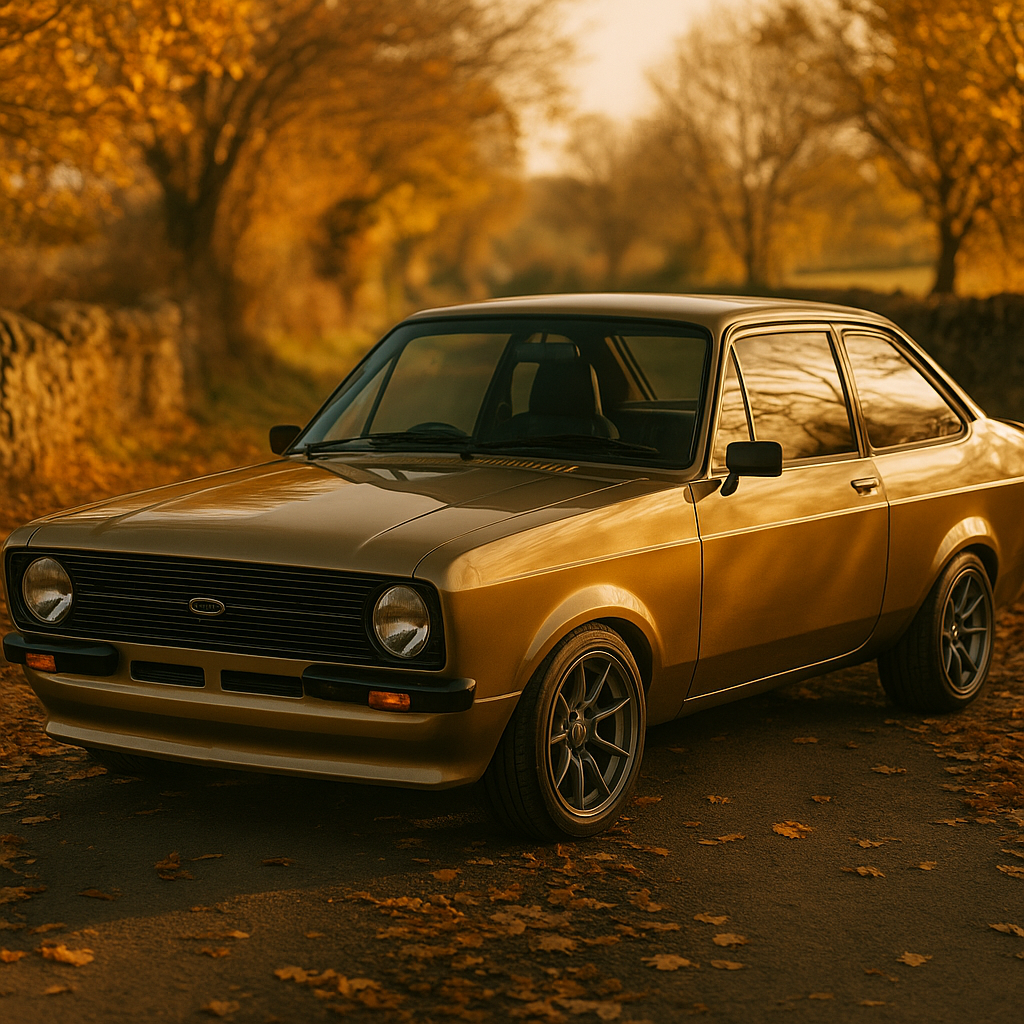 Classic Ford Escort Mk2 restomod on a British country lane, showcasing restomod cars UK 2026 style