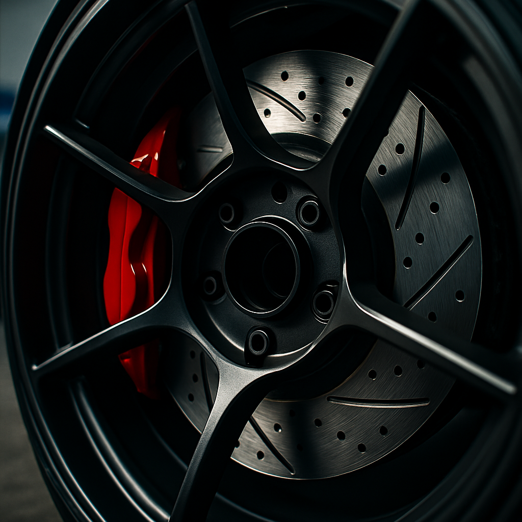 Uprated performance brake disc and aftermarket alloy wheel as legal car mods UK 2026
