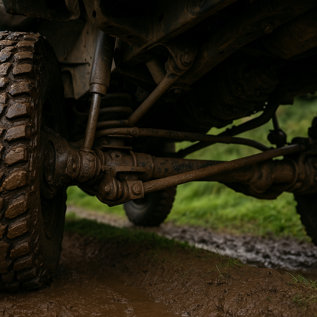 4x4 chassis detail on a green lane, key vehicle prep for overlanding UK 2026