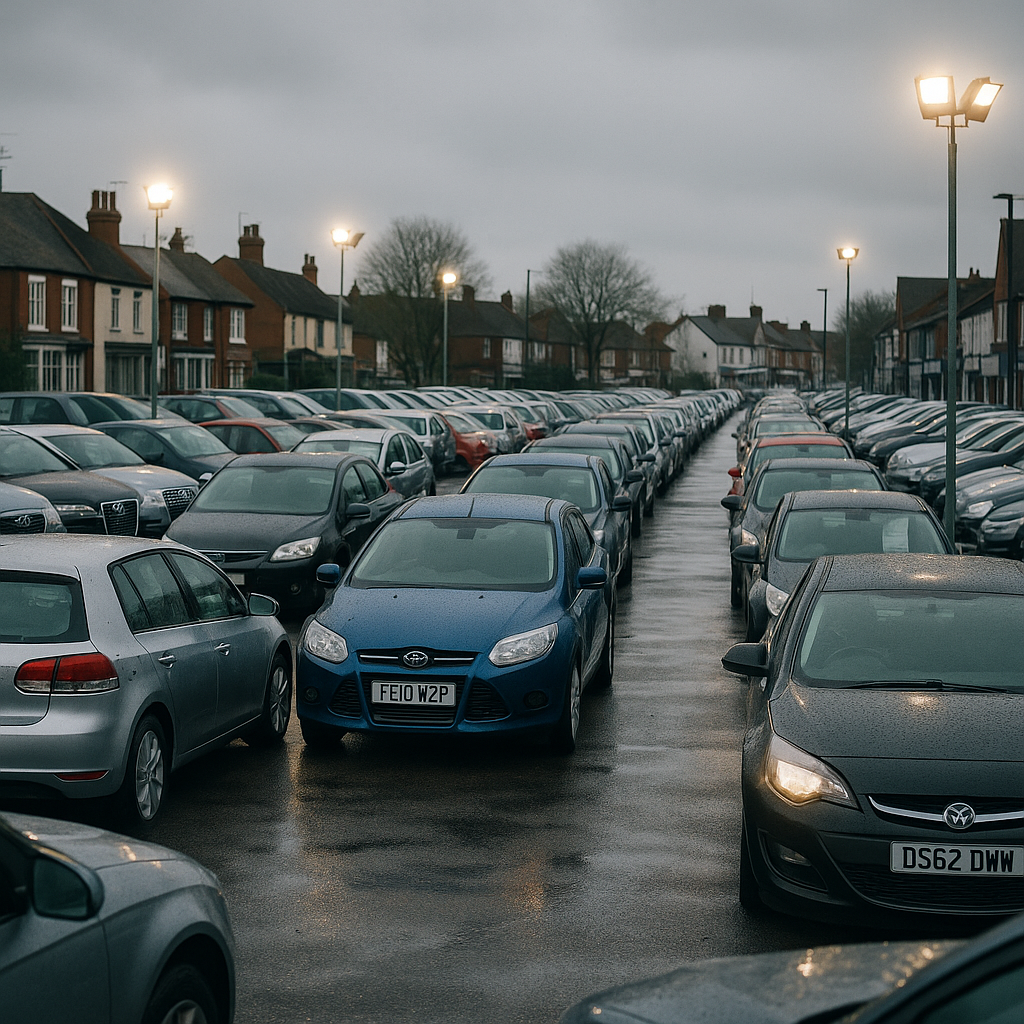 UK used car dealership forecourt showing elevated used car prices in the UK market
