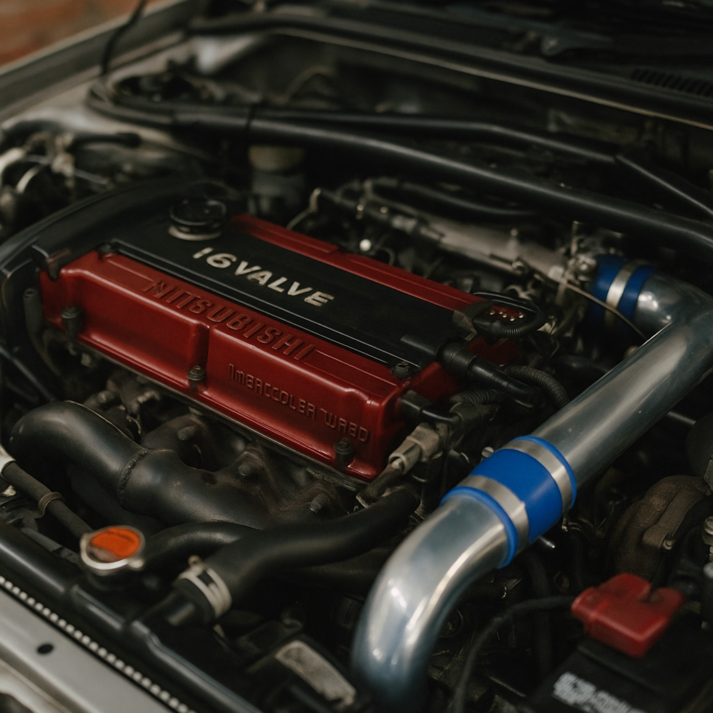 Mitsubishi Lancer Evolution engine bay, a popular choice among used Japanese performance cars