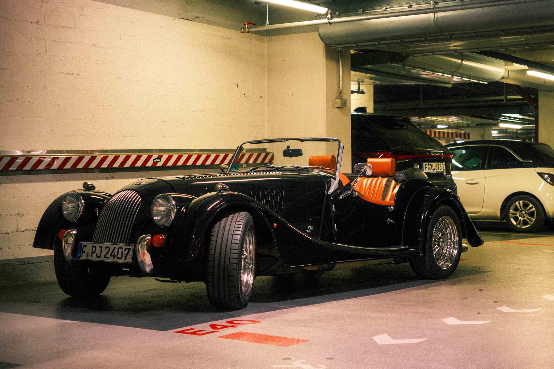 Morgan Plus Four front detail, showcasing handcrafted British car manufacturing